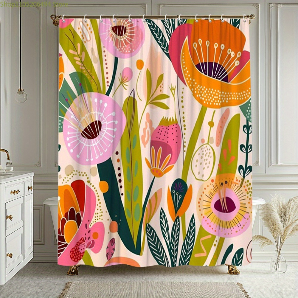 Home Bathroom Decor Ideas - Levendig douchegordijn met bloemmotief, abstract botanisch