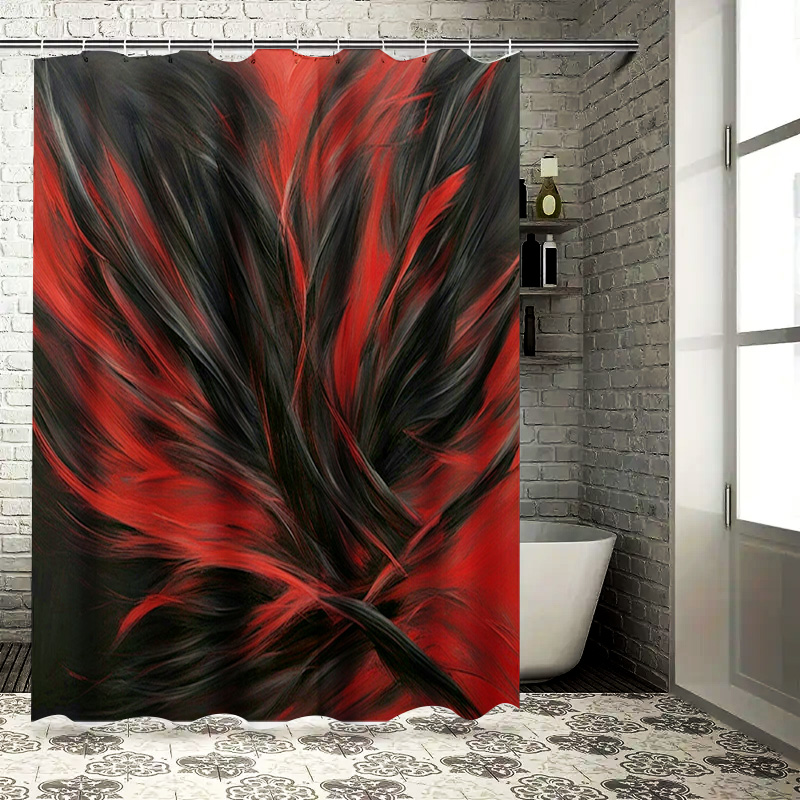 Home Bathroom Decor Ideas - Rood en zwart abstract print douchegordijn
