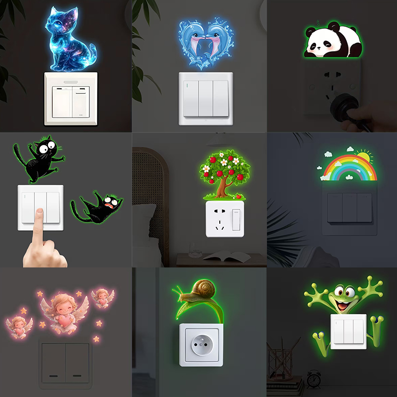 Jet Home Bathroom - Glow-In-The-Dark schakelaar sticker kikker kat ontwerp