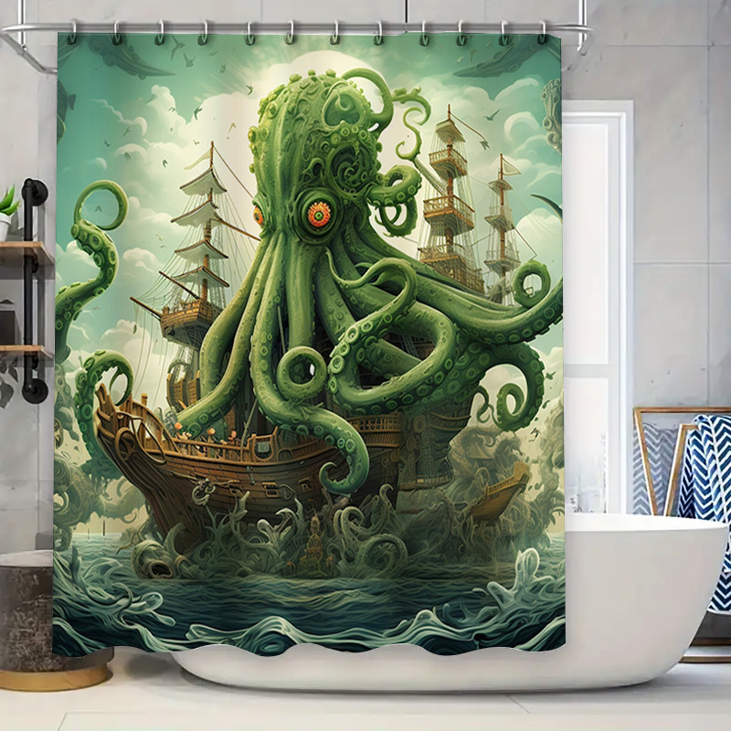 Home Bathroom Decor Ideas - Octopus Schip Douchegordijn Surrealistisch Marine Decor