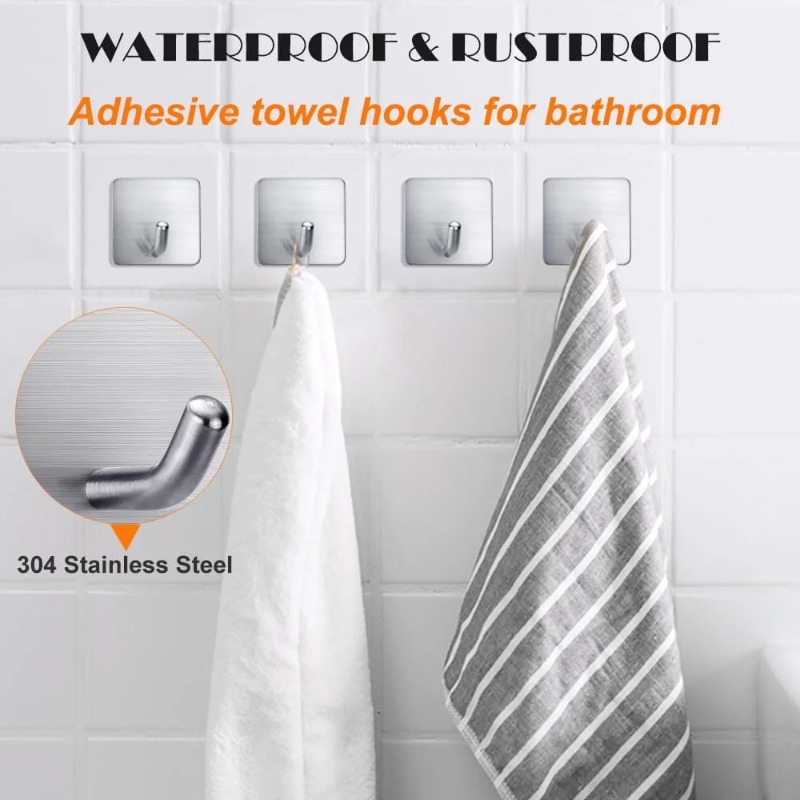Home Goods Bathroom Storage - 4 stuks zelfklevende roestvrijstalen haken zonder