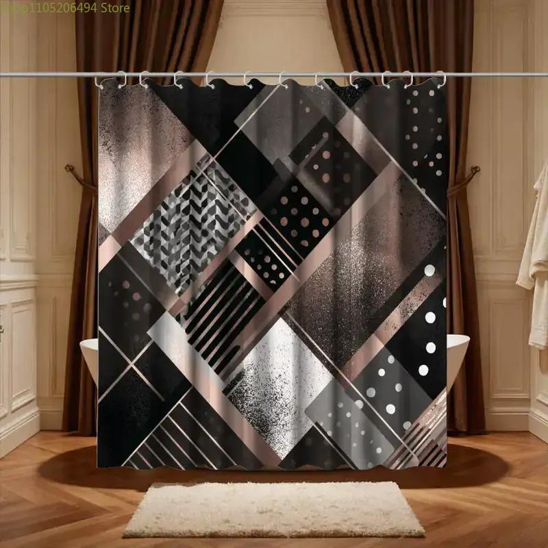 Home Bathroom Decor Ideas - Modern geometrisch abstract douchegordijn, zwart en