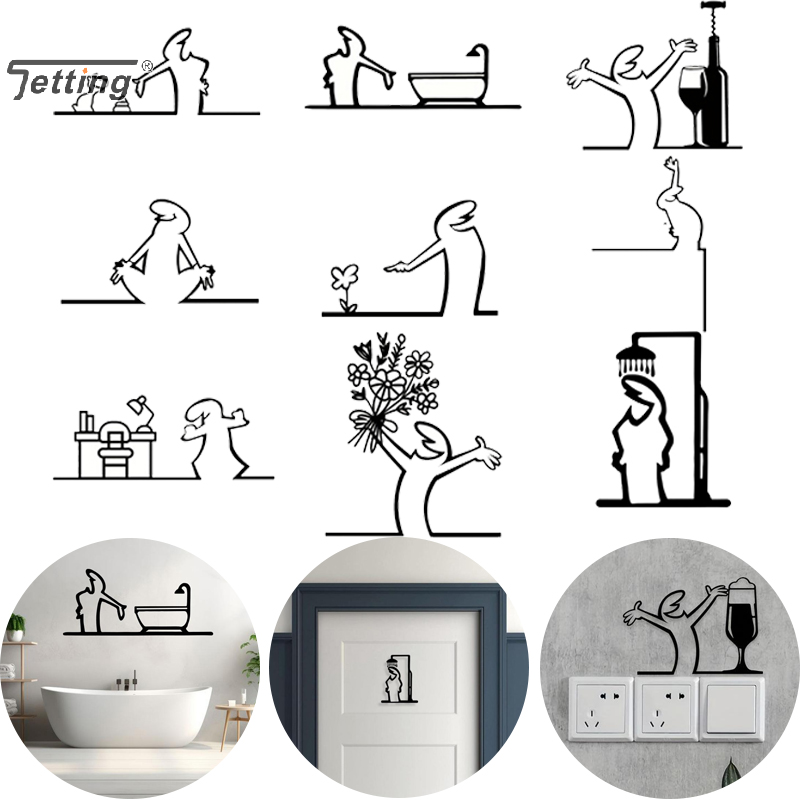 Jet Home Bathroom - Zwarte douche figuur wanddecoratie minimalistische lijn