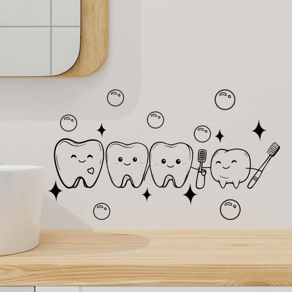 Jet Home Bathroom - Cartoon tandontwerp muursticker PVC waterdicht, gemakkelijk