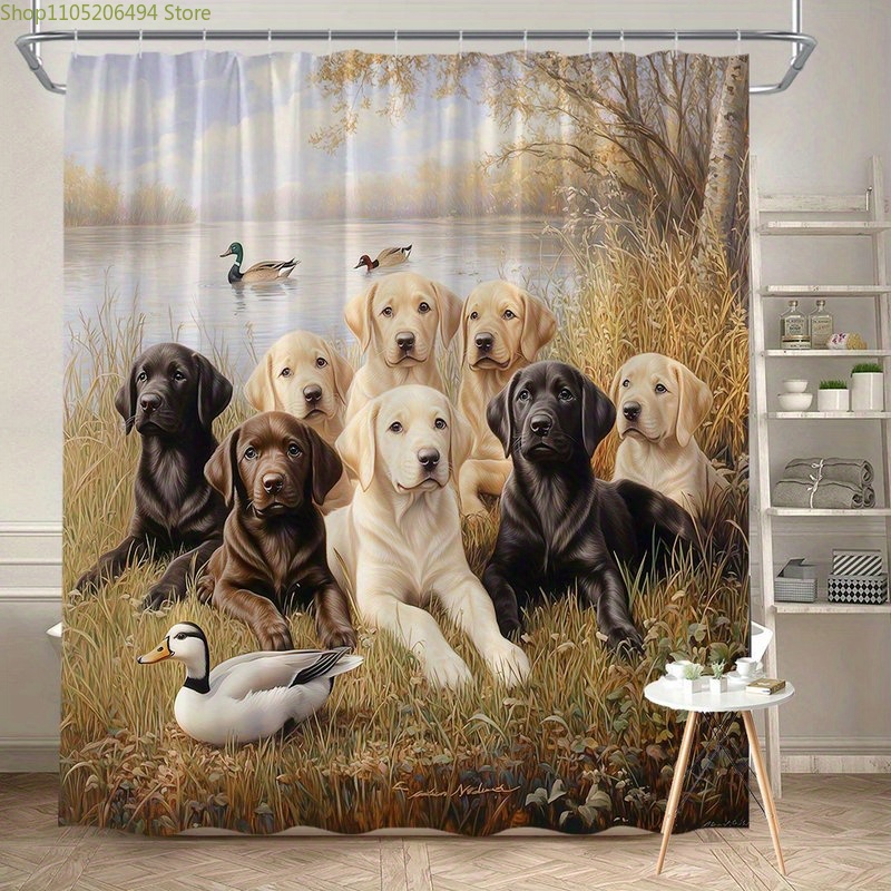 Home Bathroom Decor Ideas - Labrador Dog Family Douchegordijn, schattig huisdier